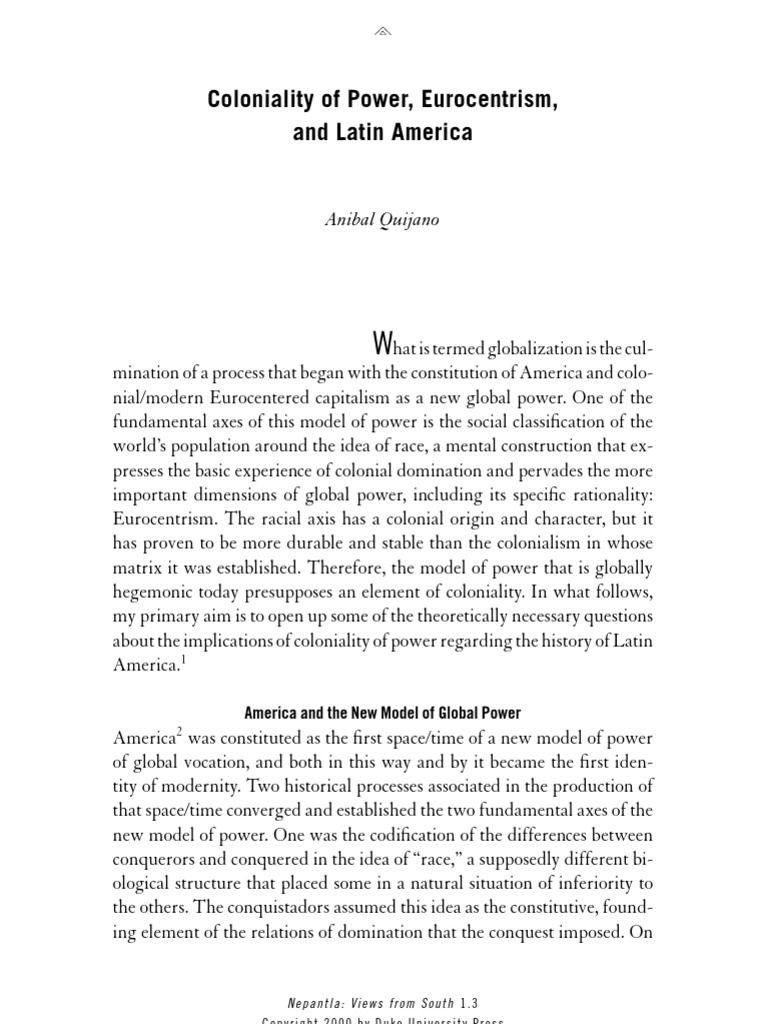 coloniality of power and eurocentrism in latin america